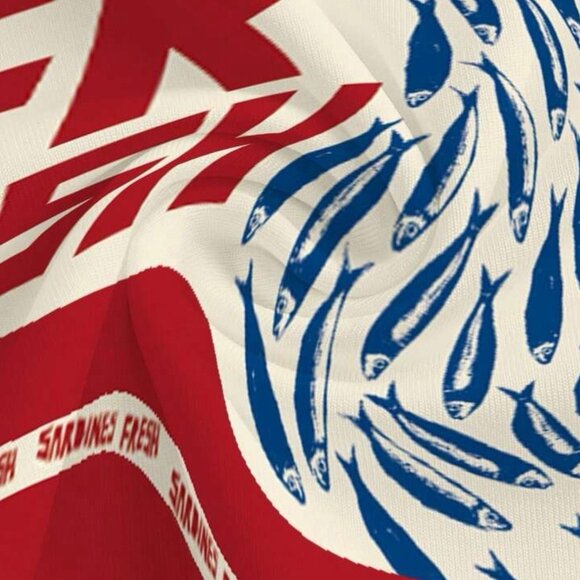 Women Fit & Flare Dress Size S Print Sardines Blue Red Square Neck Sleeveless - Picture 10 of 11